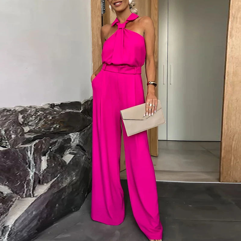 LIZAKOSHT  -  Lady Sexy Hollow Off Shoulder Club Party Jumpsuit Casual High Waist Long Pants Playsuits Elegant Solid Pleated Commuter Romper