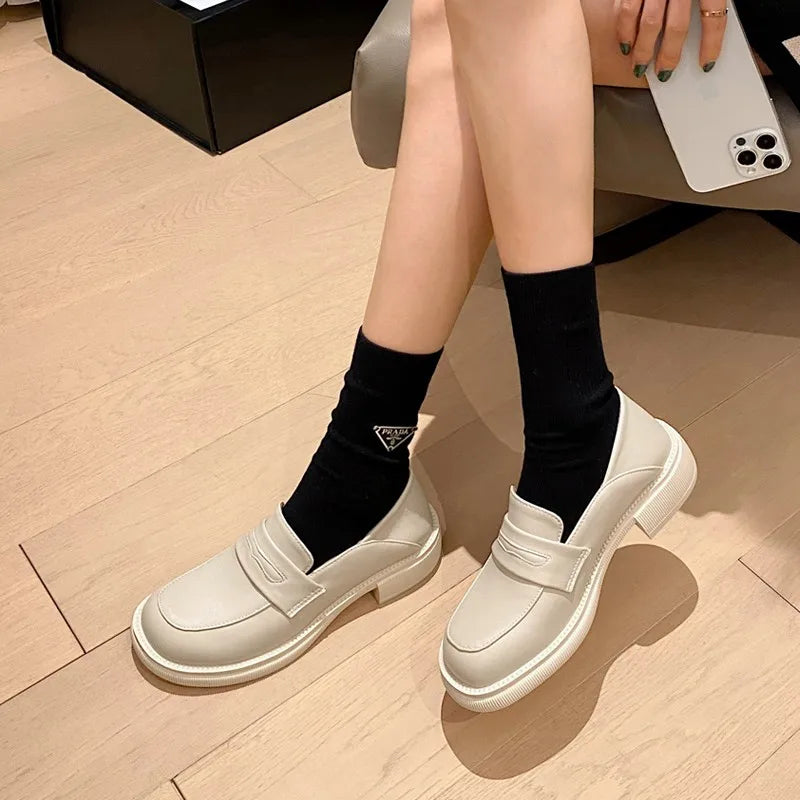 Lizakosht British Preppy Style Comfort Women Pumps Jk Loafers Platform Block Mid Heels Casual Shoes Woman Office Lady Footwear Size 34-43