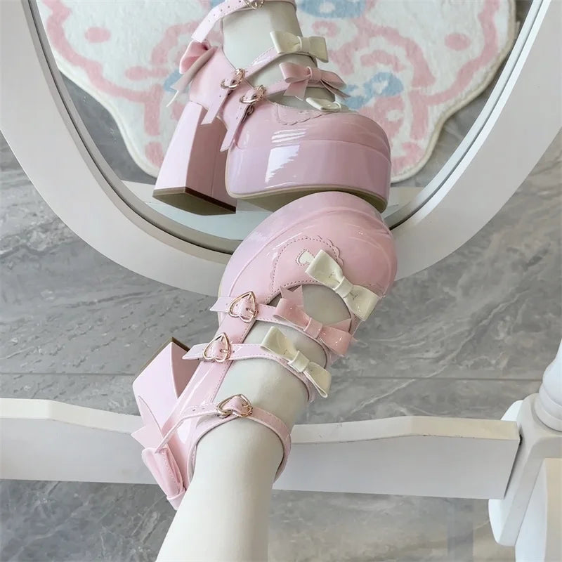 LIZAKOSHT  -  Lolita Thick Heel Original Cute And Sweet Japanese Bow Single Shoes For Women Kawaii Loli Tea Party High Heels