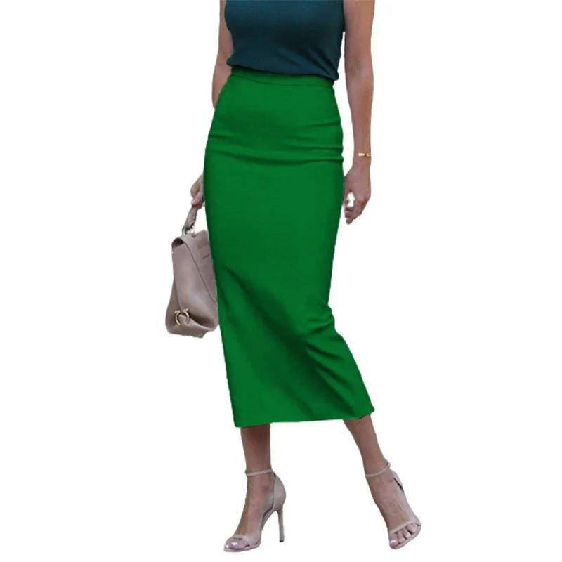 LIZAKOSHT  -  Urban Female Fashion Solid Color High Waisted Zipper Skirts Spring Autumn Causal Simple Office Lady Midi Skirts