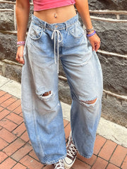 LIZAKOSHT  -  Causl Hollow Out Wide Leg Pants  Ripped Jeans Loose Low-Waisted Straight Pants Women 2024 Autumn Winter Streetwear Lady