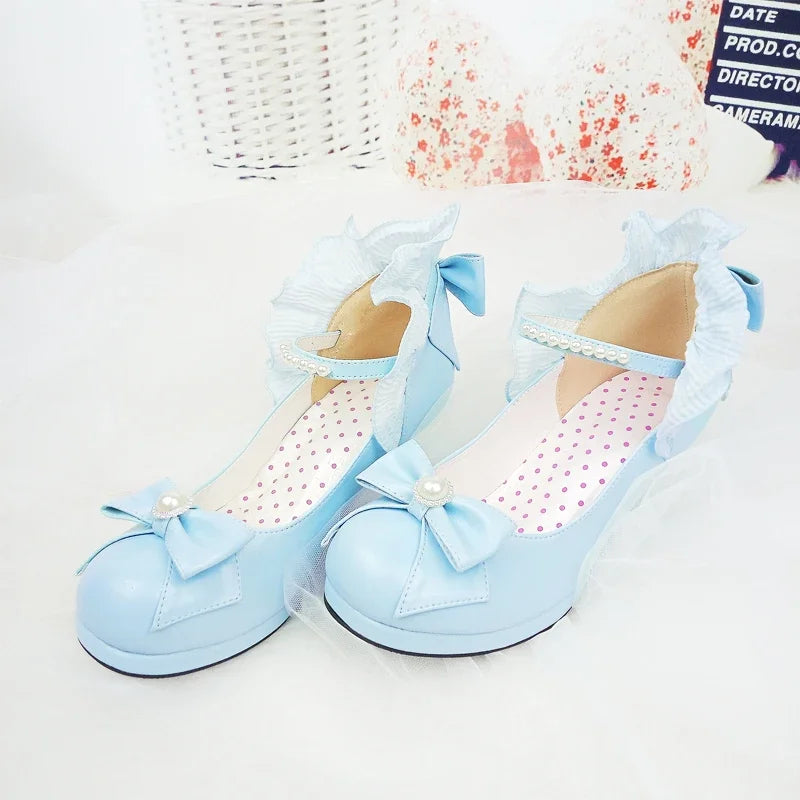 LIZAKOSHT  -  Lolita Shoes Cosplay Kawaii Anime Sweet Loli Women Tea Party High Heel Princess Bow Mary Jane Loli Shoes