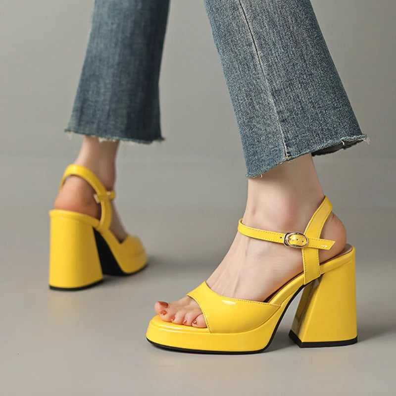 LIZAKOSHT Summer Woman Shoes High Heeled Sandals Soft Leather Platform Shoes Luxury Thick Sole Sandals Square High Heels Plus Size 43