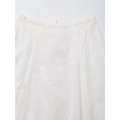 LIZAKOSHT  -  Women Hollow Out Embroidery White Skirt Summer Female Mid-rise Back Zipper A-line Midi Skirts