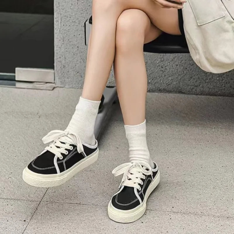 LIZAKOSHT  -  Women's Sneakers， Classic Black Canvas Shoes， Platform Casual Vulcanized Shoes Luxurious Designer Shoes， Female Sports Shoes