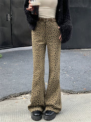 LIZAKOSHT  -  Hot Girls Women Flare Trousers Chic Spring Animal Printed 2023 New Vintage Office Lady Slim Leopard High Street