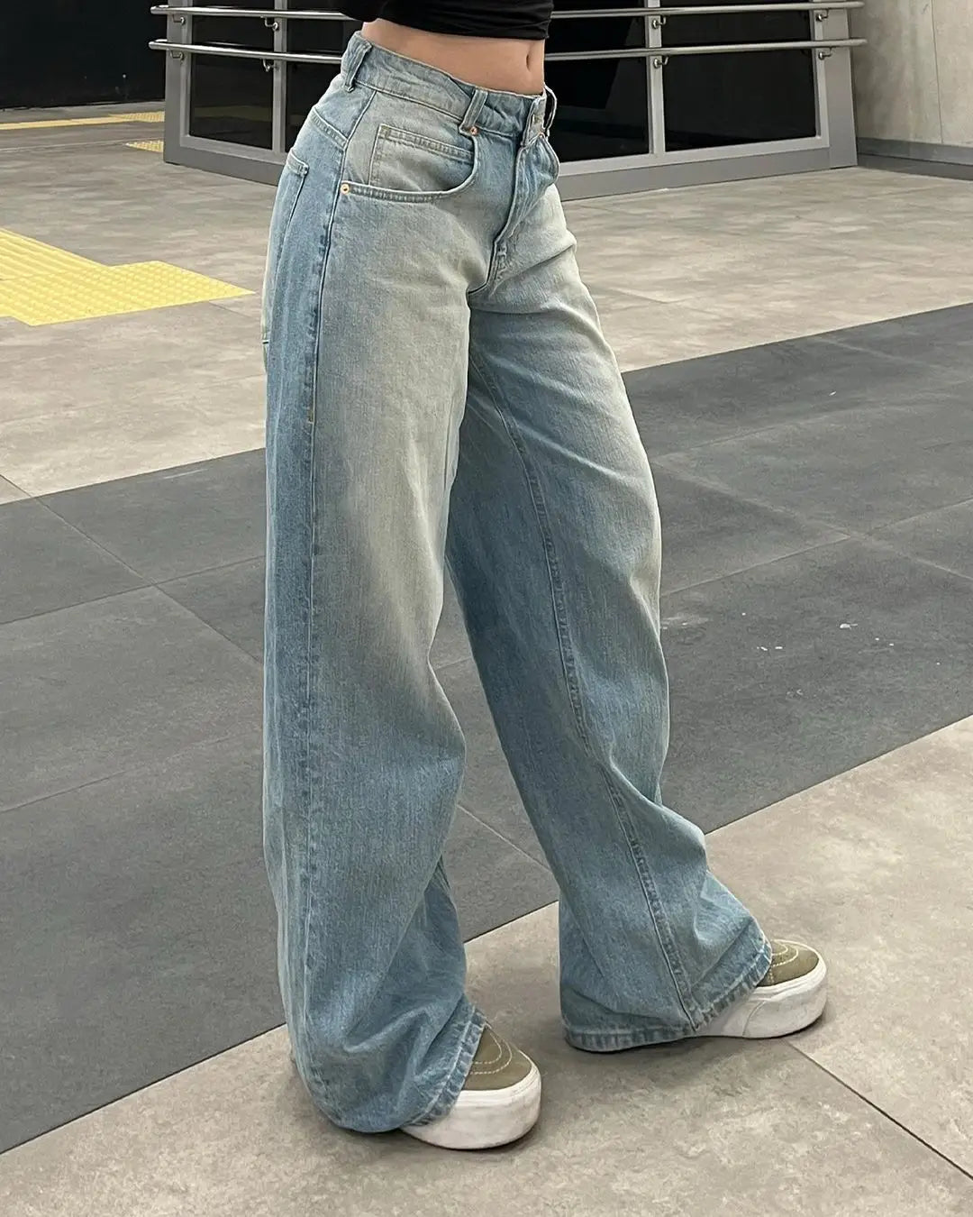 LIZAKOSHT  -  Y2k Vintage High Waisted Blue Washed and Distressed Jeans Fashion Harajuku Baggy Straight Pants Casual Classic  Trousers New