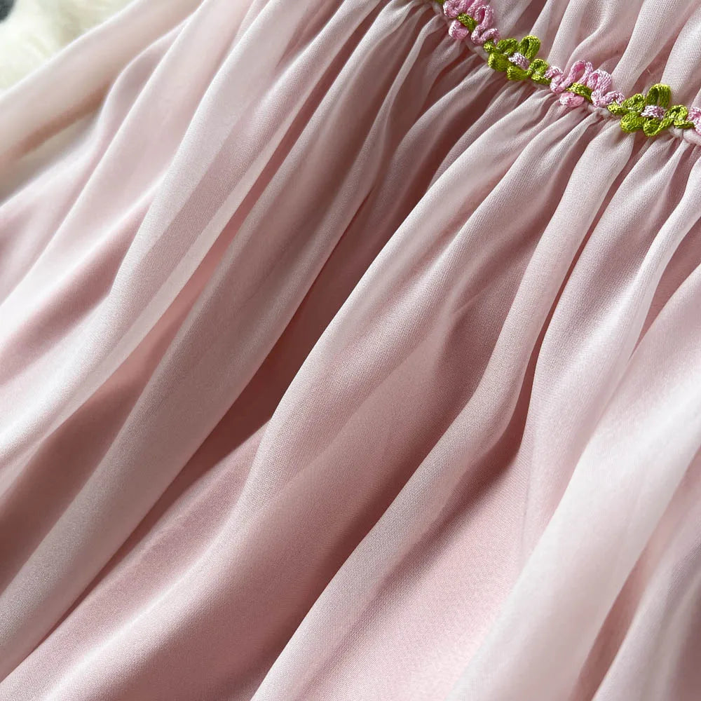 LIZAKOSHT -  Temperament Sweet V-Neck Pleated 100 Pleated Chiffon Dress Women's Summer Gentle and Fashionable Holiday Fairy Dress