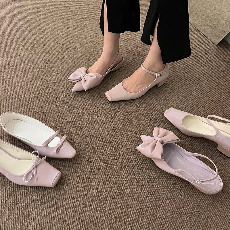 LIZAKOSHT Summer New Purple Fashion Pointed Toe Slingback Shoes Brand Bow-knot Shallow Slip Mules Shoes Ladies Flat Dress Sandals