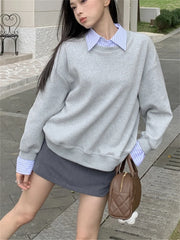 LIZAKOSHT  -  Preppy Style Women Sweatshirts Chic Loose New Spring 2023 All Match OL Gentle Casual Office Lady High Street