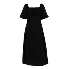 LIZAKOSHT  -  Maxi Summer Puff Sleeve Holiday Dress Black Square Neck Party Dresses Casual A Line Women Dress