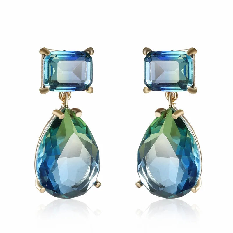 Lizakosht Luxury Blue Green Series Crystal Water Drop Earrings For Women Personality New Designers Jewelry Wholesale