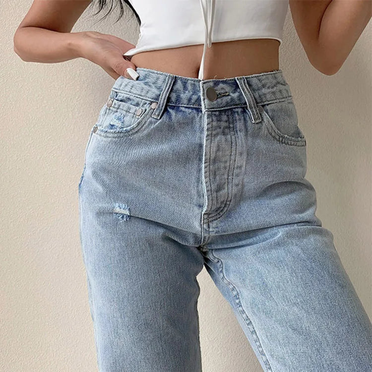 Lizakosht Black Jeans Women's Summer Loose Ripped Mid-waist Denim Wide-leg Pants Fashion Casual Retro Street Ladies Trousers