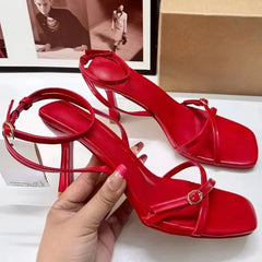 LIZAKOSHT  -  Sexy High Heels Shoes Women Summer Ankle Cross Strap Open Toe Fashion Designer Red Elegant Dress Wedding Ladies Sandals