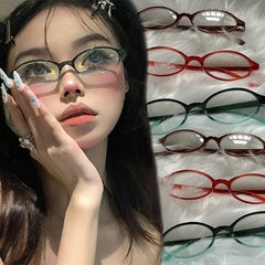 LIZAKOSHT  -  Retro Oval Glasses Women Girls Y2K Red Green Frame Glass Eyewear Decorative Computer Anti-blue Eyeglasses with Seaside Driving