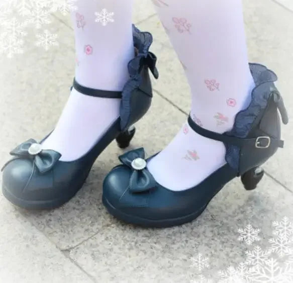 LIZAKOSHT  -  Lolita Shoes Cosplay Kawaii Anime Sweet Loli Women Tea Party High Heel Princess Bow Mary Jane Loli Shoes