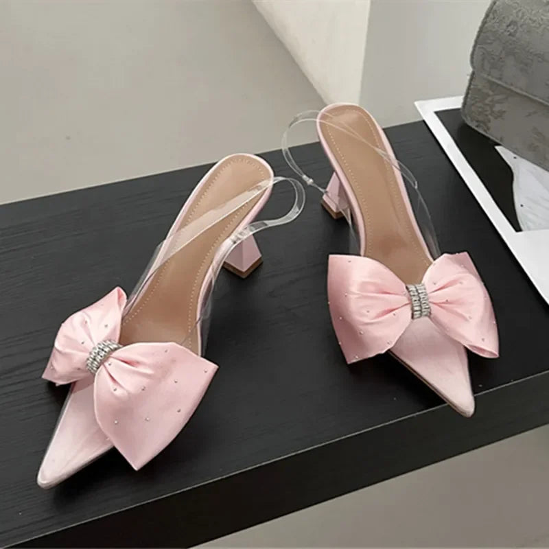 LIZAKOSHT  -  Fashion Butterfly-knot Pointed Toe Women Pumps PVC Transparent High Heels Sandals Summer 2024 Wedding Banquet Female Mules Shoes