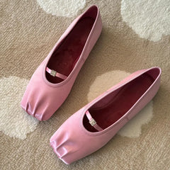 LIZAKOSHT  -  Square Toe Pleated Ballet Shoe Women Solid Color Shallow All-matching Female Mary Janes Shoes Leisure Outdoor Flat Girls Shoes