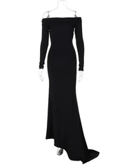 LIZAKOSHT  -  Women Elegant Sexy Mermaid Maxi Evening Party Dress Off Shoulder Full Sleeve Backless Asymmetrical Birthday Long Robe Vestidos