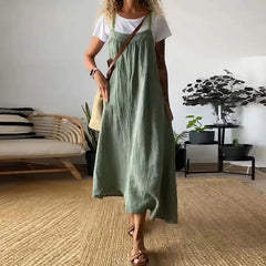 LIZAKOSHT  -  High Fashion Loose Cotton And Linen Dress Summer New Lady Solid Color Casual Sleeveless Elegant Commute Versatile Party Dresses