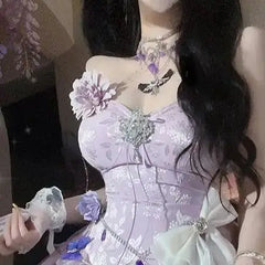 LIZAKOSHT  -  Japan Girl Cute High-End Dress With Skirt Clothes Flower Decoration Violet Romantic Dress New