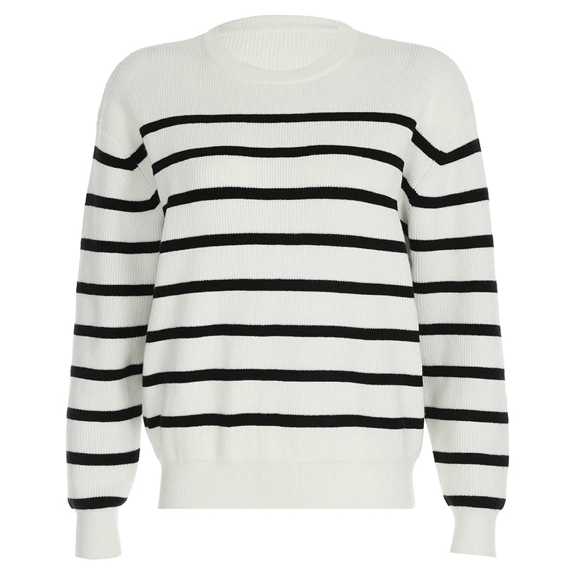 LIZAKOSHT  -  Casual Oversized Striped Autumn Pullover For Women Winter Warm Sweaters Basic Knitting Simplicity Jummpers Round Neck