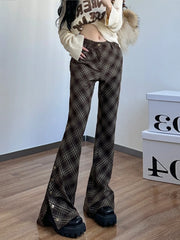 LIZAKOSHT  -  American Retro Fashion Diamond Pattern Printed Micro Flared Casual Pants, Spring and Autumn New Spicy Girl Versatile Pants