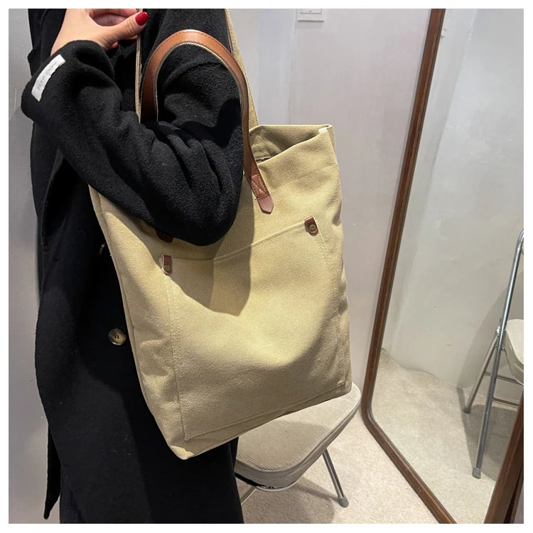 LIZAKOSHT  -  Large Capacity Canvas Bag Shoulder Handbag Student Class School Bag Commuting Tote Bag Simple Casual Backpack