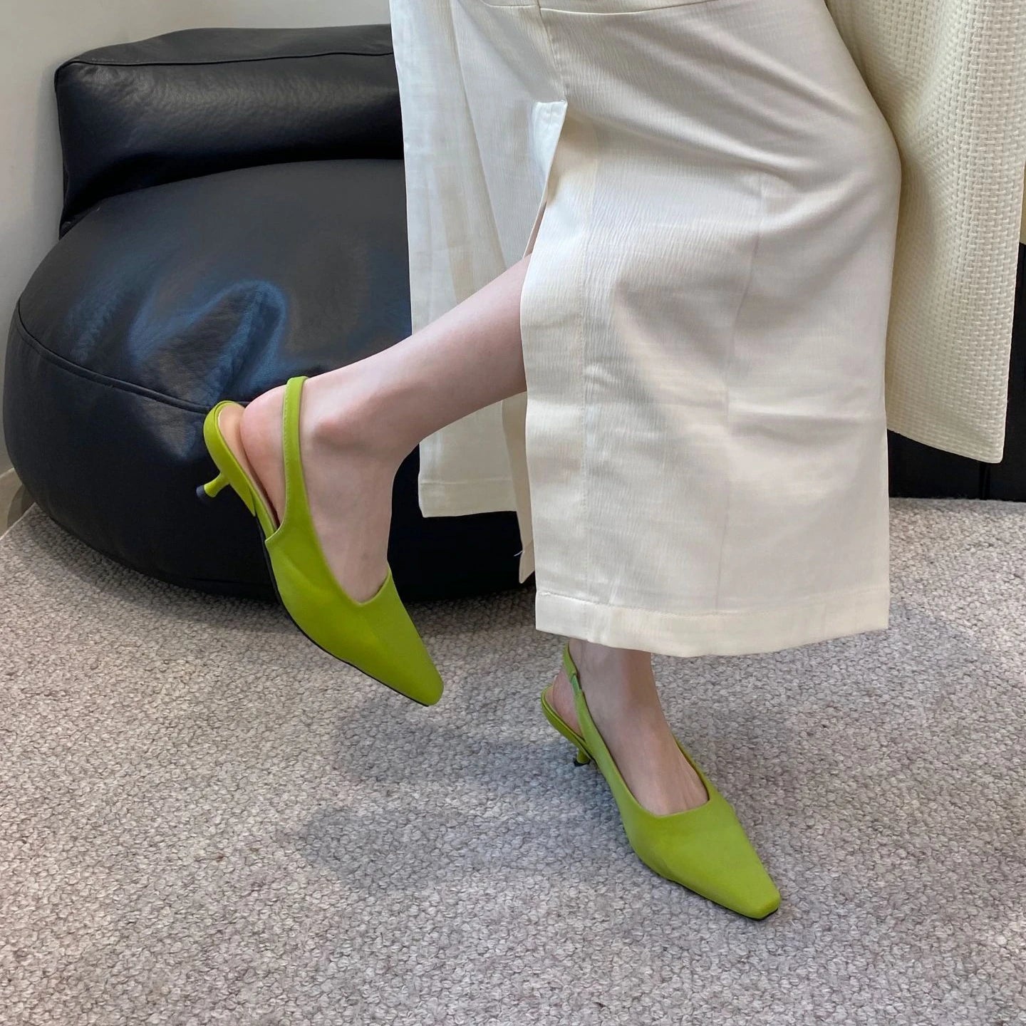 LIZAKOSHT -  Silk Pumps Women Low Heel Square Head Elegant High Heels Comfy Office Women Mueller Shoes 2024 Summer Slingback Sandals Female