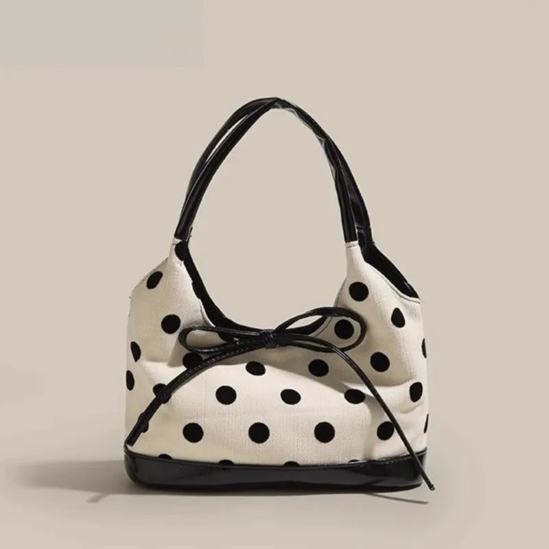 LIZAKOSHT  -  Retro Dot Red Handbag Women Versatile Bow Large Capacity Casual Shoulder Bags Ladies Sweet Cute Underarm Bag Aesthetic