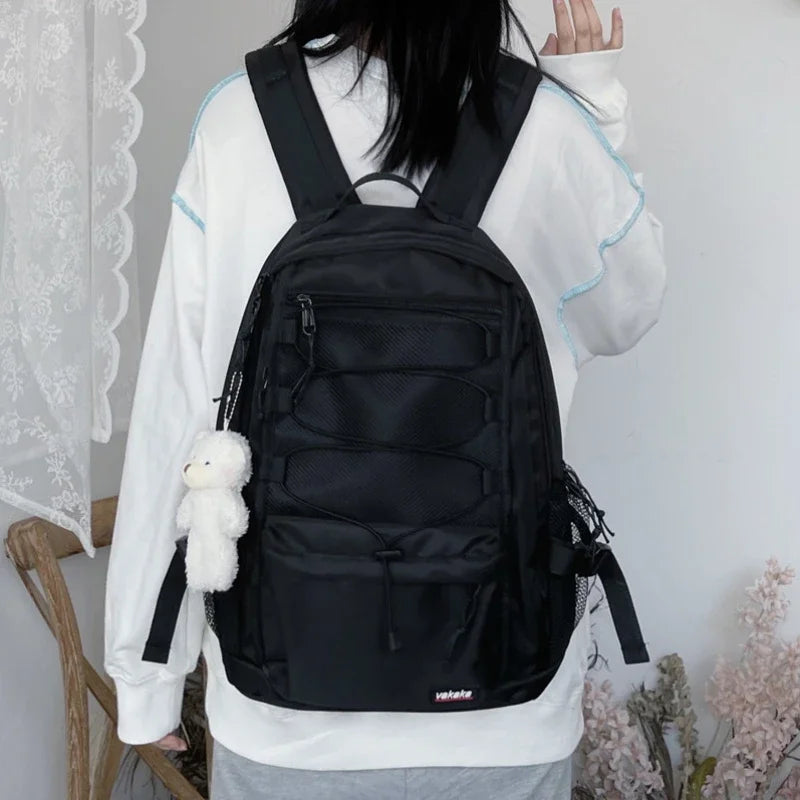 LIZAKOSHT  -  Korean Ins Preppy Solid Simple Backpack High-capacity Casual Travel Schoolbag Y2k All Match Women Vintage Backpacks for Students