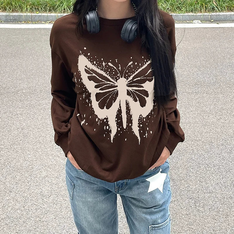 LIZAKOSHT  -  Instagram Street Personalized Butterfly Print Loose Sweater Coat Women's Wear