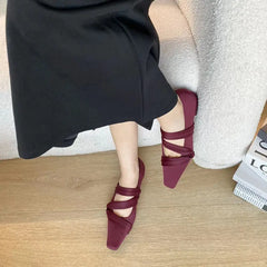 LIZAKOSHT -  Shoes for Woman with Straps Red Women's Summer Footwear Evening Flats Square Toe Low Heel Elegant Flat Y2k Korean Style A E