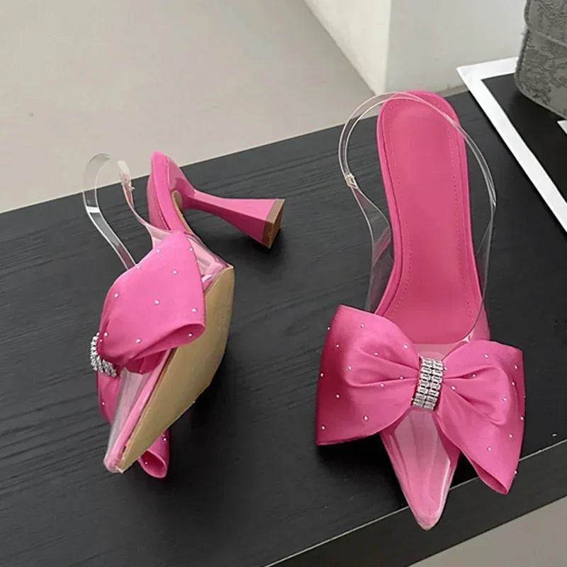 LIZAKOSHT  -  Fashion Butterfly-knot Pointed Toe Women Pumps PVC Transparent High Heels Sandals Summer 2024 Wedding Banquet Female Mules Shoes