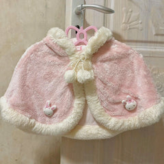 LIZAKOSHT  -  Y2k Aesthetic Lolita Short Shawl Coat Women Harajuku Autumn Winter Plush Bow Bunny Ear Hooded Cloak Sweet Kawaii Grunge JK Capes