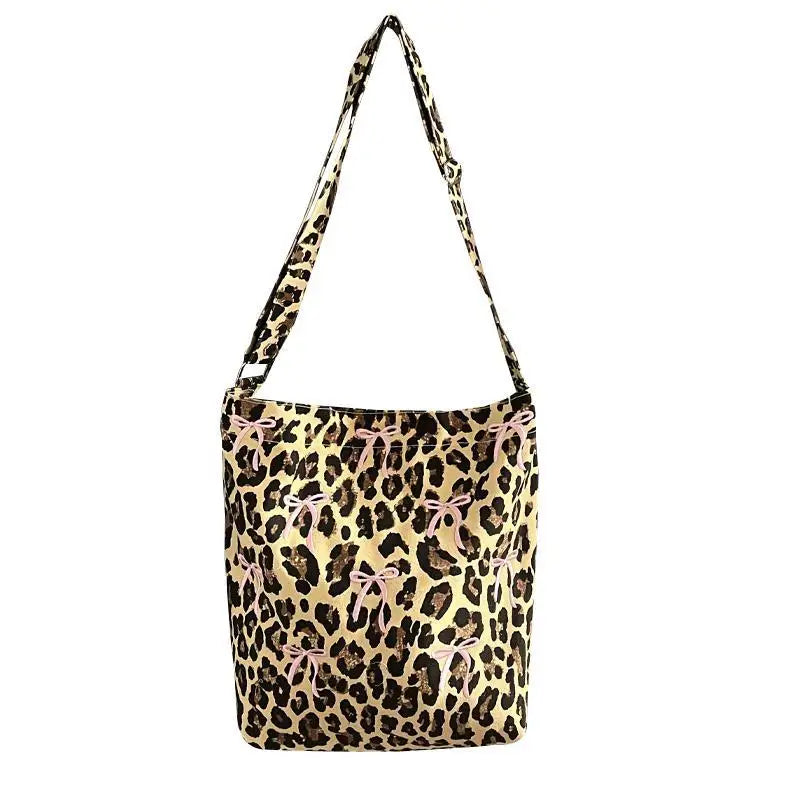 LIZAKOSHT  -  Leopard Print New Bow Embroidered Crossbody Bag Commuting Canvas Shoulder Bags Women's Fashion