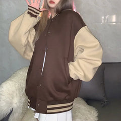 LIZAKOSHT -  Autumn and Winter Women's New Trendy Street Style Wild Loose Long-sleeved Cardigan Fashion Baseball Uniform Jacket Women