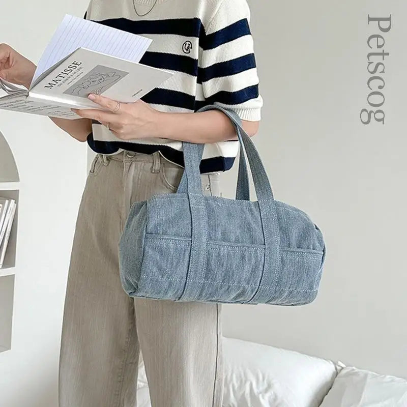 LIZAKOSHT  -  Denim Blue Canvas Tote Bags For Women Simple Designer Large Capacity Underarm Purse Lady Fashion Shoulder Bag Handbags New