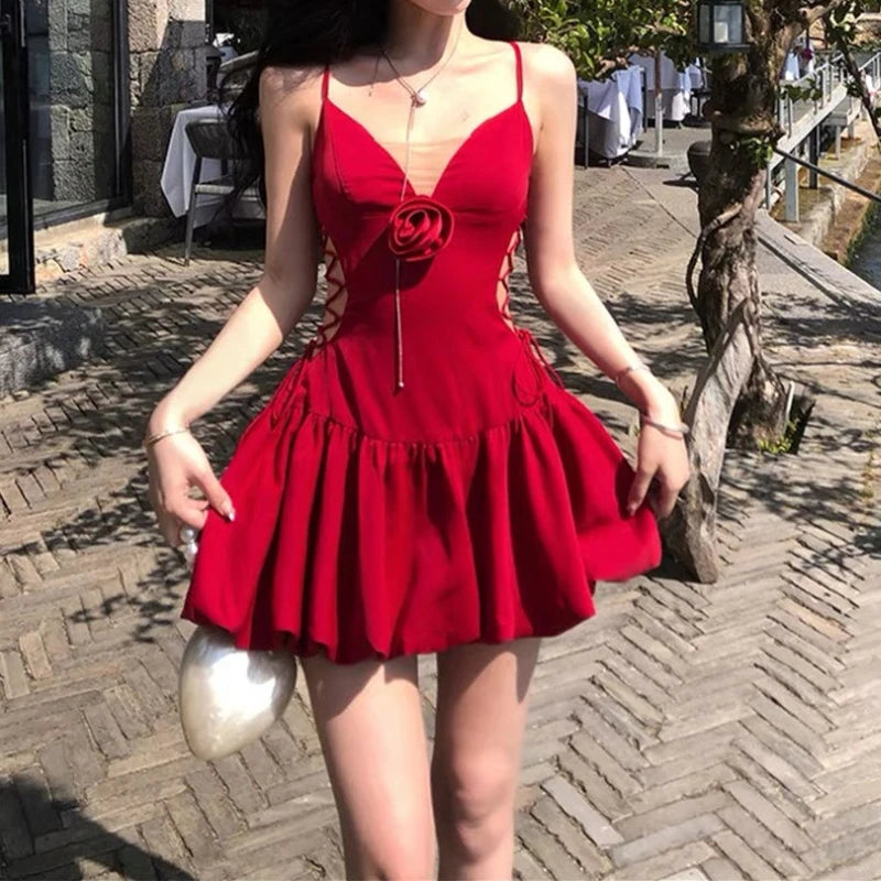 LIZAKOSHT  -  Red Sexy Elegant Dresses Women Black Coquette Aesthetic One Piece Bodycone Mini Sleeveless Short Dress Y2k Sweet Dress