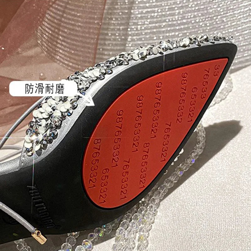 LIZAKOSHT  -  Fashion Women 5.5cm High Heels Sexy  Party Bling Pumps Lady Sequins Strappy High Heels Female Pumps Elegant Pointed Toe Stiletto