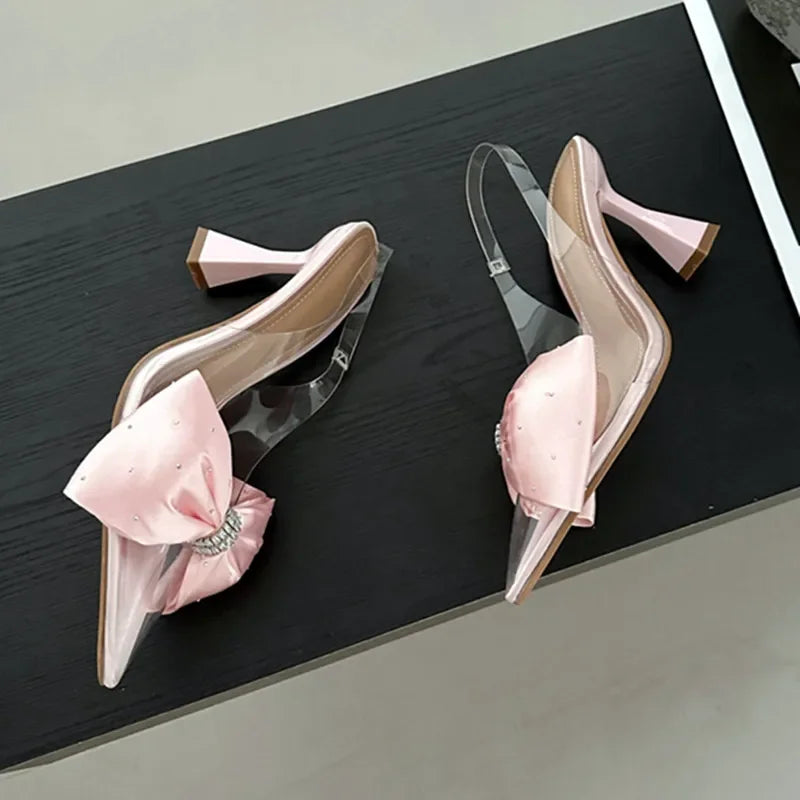 LIZAKOSHT  -  Fashion Butterfly-knot Pointed Toe Women Pumps PVC Transparent High Heels Sandals Summer 2024 Wedding Banquet Female Mules Shoes