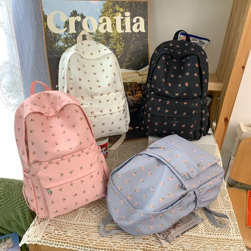 LIZAKOSHT  -  Cute Casual Floral Prints Women Backpack Girls Bookbags Large Capacity Students Khaki School Book Bags Travel Backpack Mochilas