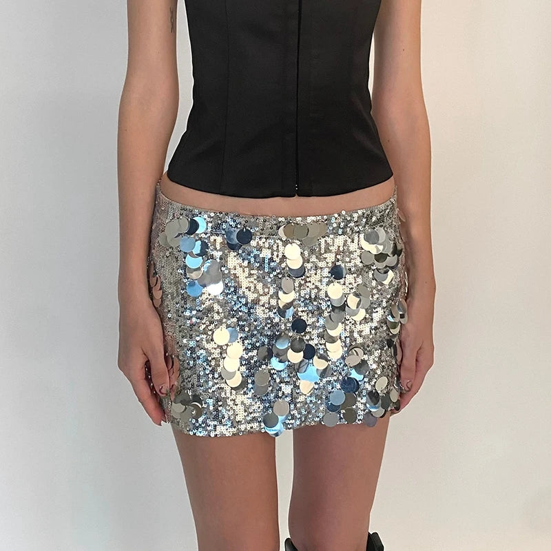 LIZAKOSHT  -  Glitter Shinny Bodycon Pencil Short Skirts Dancing Party Going Out Skirt Y2K Fashion Streetwear Women Sparkle Sequin Mini Skirt