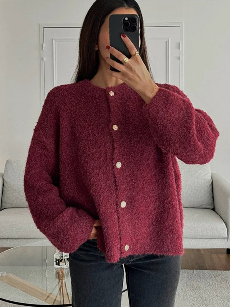 LIZAKOSHT  -  Casual Knitted Cardigan for Women O-neck Single Breasted Long Sleeve Sweater 2024 Autumn New Chic Lady Knitwear Outerwears