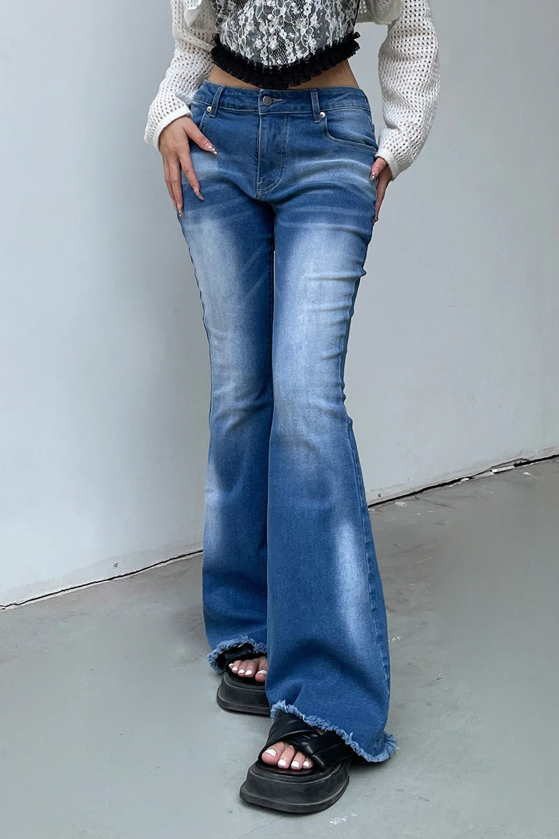 LIZAKOSHT  -  Y2K Streetwear Washed Skinny Flare Pants Aesthetic Fashion Vintage Denim Trouser Low Waist Korean femme Boot Cut Pants