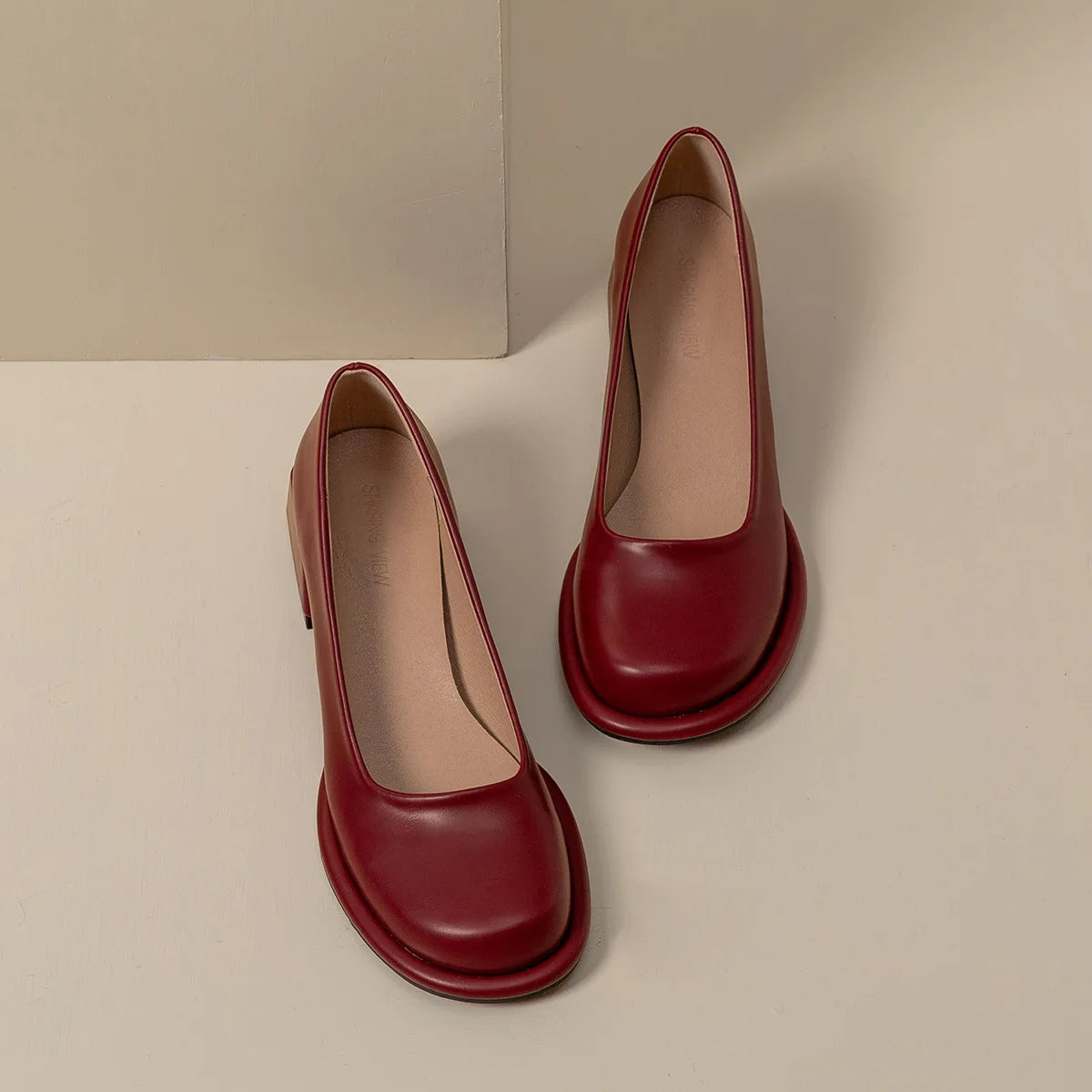 LIZAKOSHT  Wine-red shoes with thick heels in spring of 2024, new female high-grade round head retro fairy wind Mary Jane wedding shoes.