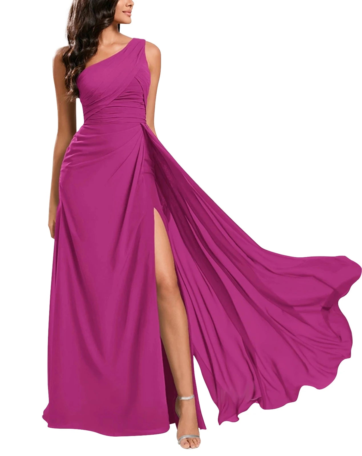 One Shoulder Floor-Length Chiffon Bridesmaid Dress With Ruffle Backless 2024 Prom Evening Dress Wedding Party Gowns