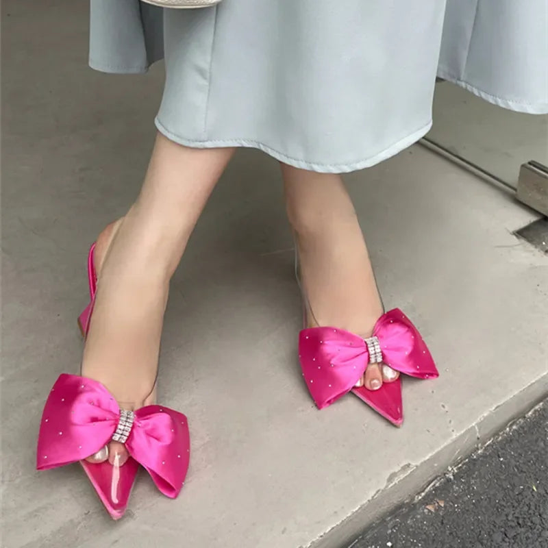 LIZAKOSHT  -  Fashion Butterfly-knot Pointed Toe Women Pumps PVC Transparent High Heels Sandals Summer 2024 Wedding Banquet Female Mules Shoes