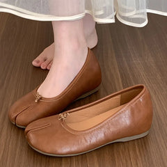 LIZAKOSHT  -  Autumn Women Flat Shoes Fashion Split Toes Shallow Slip On Ladies Elegant Laofer Shoes Low Wedge Heel Drees Boat Shoes Woman New