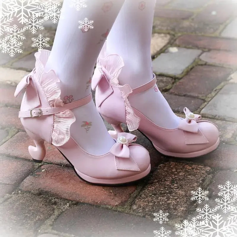 LIZAKOSHT  -  Lolita Shoes Cosplay Kawaii Anime Sweet Loli Women Tea Party High Heel Princess Bow Mary Jane Loli Shoes